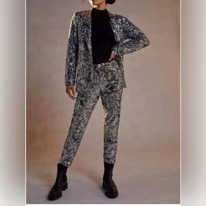 Anthropologie The Odells Pascaline Sequined Trousers Silver NWT Size